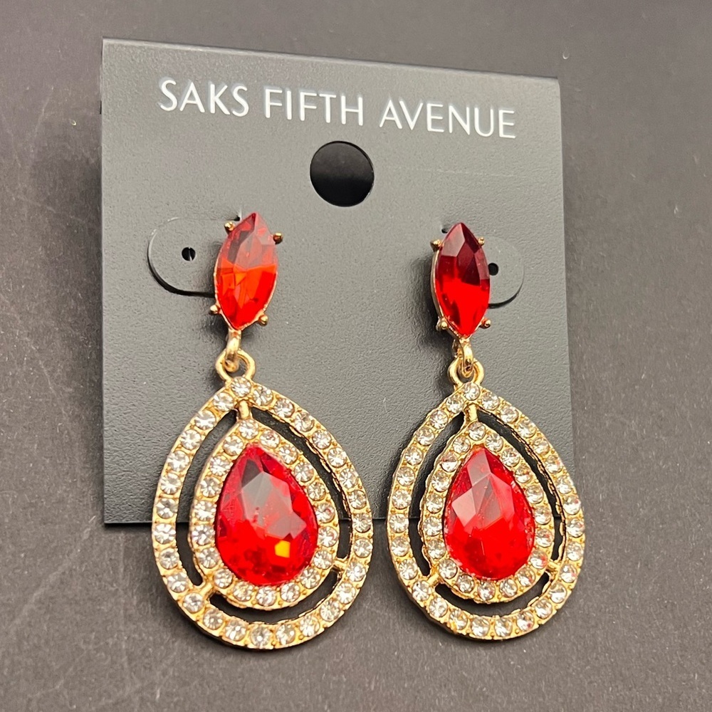 Saks Fifth Avenue Red and Gold Crystal Earrings